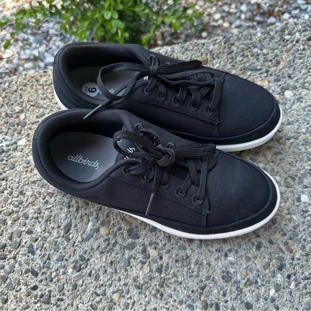 Allbirds Plant Pacer Platform Sneakers Solid Canvas Black Lace Up Size S Women’s
